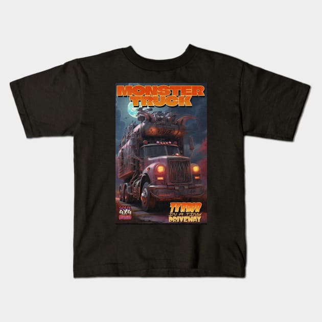 Halloween Monster Truck Terror in a Tiny Driveway Kids T-Shirt by DanielLiamGill